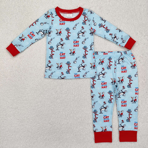 BLP1028 Cat Hat Red Blue Boys Pajamas Set