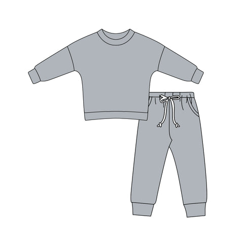 Preorder 12.01 BLP1053 Grey Solid Sweater Boys Set