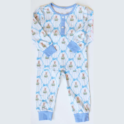 Preorder 12.09 BLP1055 Bows Blue Boys Pajamas Set