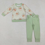 BLP1074 Christmas Santa Green Stripe Boys Set