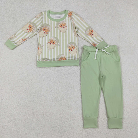 BLP1074 Christmas Santa Green Stripe Boys Set