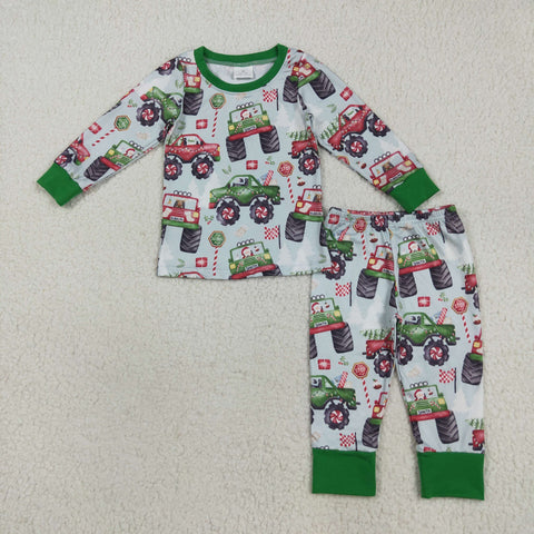 BLP1087 Christmas Truck Green Boys Pajamas Set