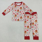 BLP1093 Christmas Gingerbread Red Girls Pajamas Set