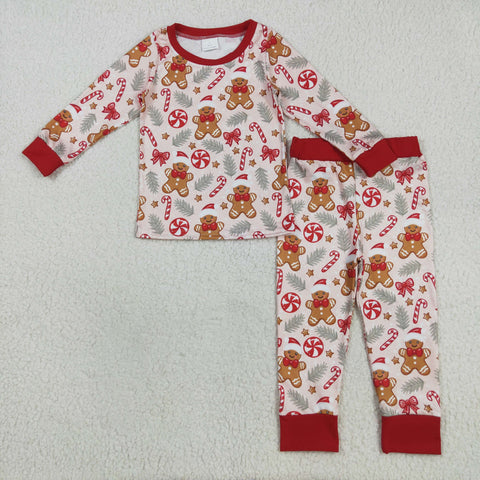 BLP1093 Christmas Gingerbread Red Girls Pajamas Set