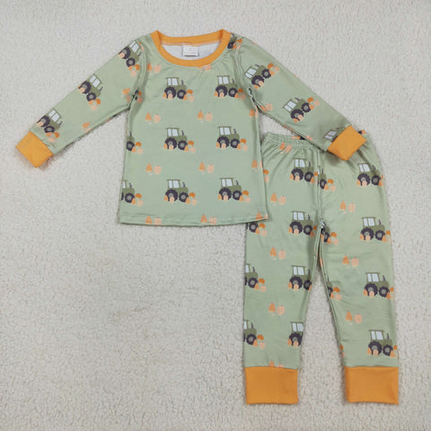 BLP1142 Truck Pumpkin Green Boys Pajamas Set