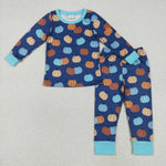 BLP1153 Fall Pumpkin Blue Boys Pajamas Set