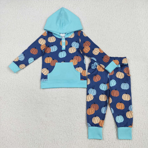 BLP1154 Fall Pumpkin Blue Hoodie Boys Set