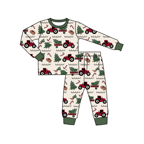 Preorder 08.04 BLP1160 Christmas Truck Trees Green Boys Pajamas Set