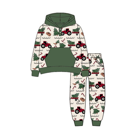 Preorder 08.04 BLP1162 Christmas Truck Trees Green Hoodie Boys Set