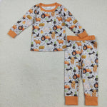 BLP1179 Halloween Cow Pumpkin Car Orange Boys Pajamas Set