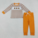 BLP1186 Embroidery Thanksgiving Day Turkey Orange Boys Set