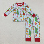 BLP1189 Christmas Trees Red Kids Pajamas Set