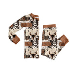 Preorder Samples BLP1200 Western Skull Bull Brown Boys Pajamas Set