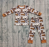 Preorder Samples BLP1200 Western Skull Bull Brown Boys Pajamas Set