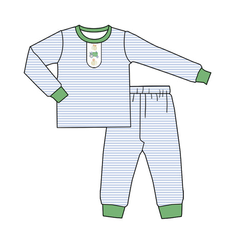 Preorder MOQ 5 pcs BLP1201 Truck Pumpkin Stripe Boys Pajamas Set