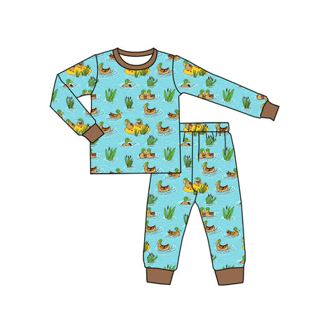 Preorder MOQ 5 pcs BLP1208 Mallard Ducks Blue Boys Pajamas Set
