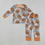 BLP1210 Halloween Pumpkin Orange Boys Pajamas Set