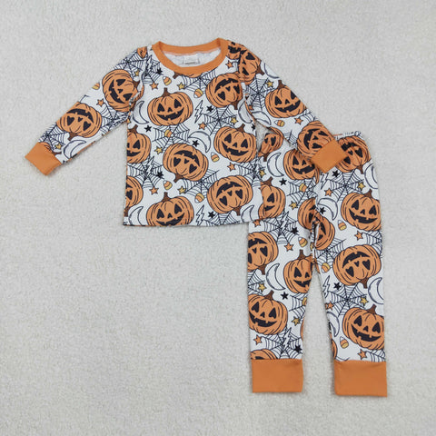 BLP1210 Halloween Pumpkin Orange Boys Pajamas Set