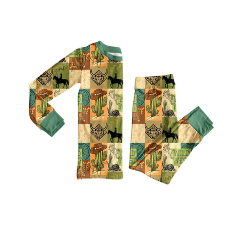 Preorder MOQ 5 pcs BLP1219 Wild West Cowboy Boys Pajamas Set