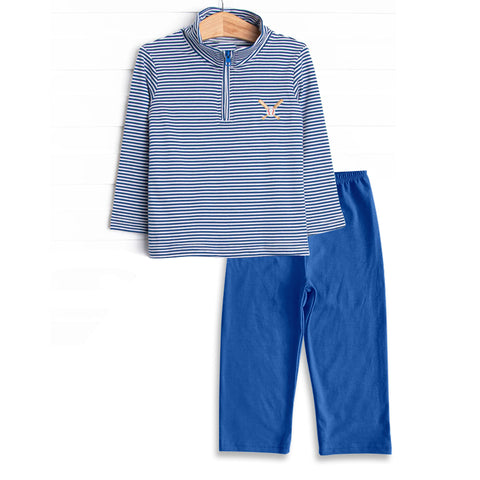 Preorder MOQ 5 pcs BLP1220 Baseball Blue Stripe Pullover Boys Set