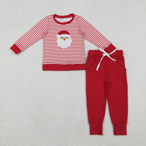 BLP1223 Embroidery Christmas Santa Stripe Red Boys Set