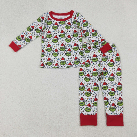 BLP1225 Christmas Green Animal Red Girls Pajamas Set