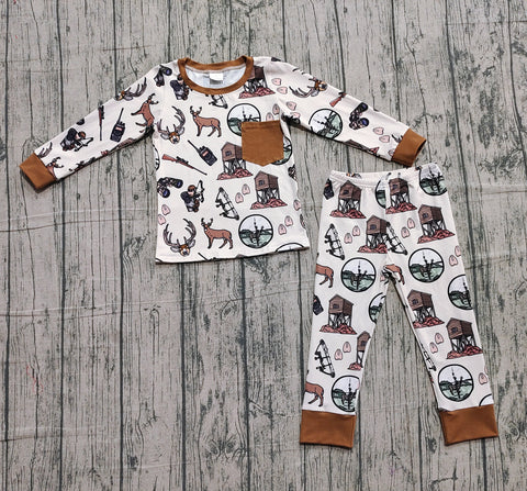Preorder Samples BLP1236 Hunting Elk Brown Boys Pajamas Set