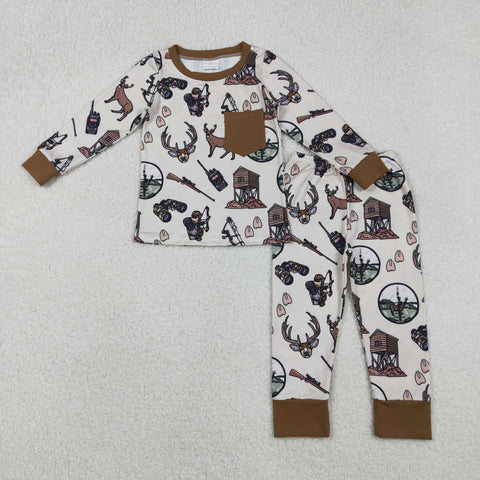 BLP1236 Hunting Elk Brown Boys Pajamas Set