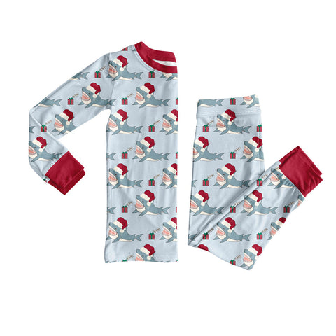Preorder 09.17 BLP1258 boys Chistmas Shark long sleeve pajamas