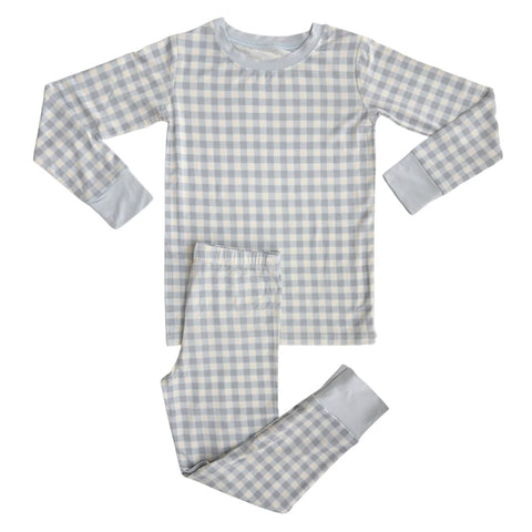 Preorder MOQ 5 Pcs BLP1268 Sky Blue Plaid Kids Pajamas Set