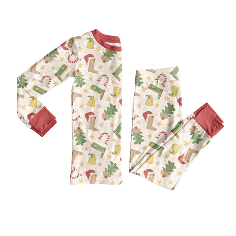 Preorder MOQ 5 Pcs BLP1269 Western Cowboy Boots Kids Pajamas Set