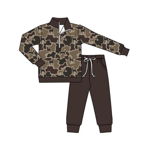 Preorder BLP1270 Hunting Camo Elk Zipper Pullover Boy's Jogger Set (Deadline 2025.9.24)