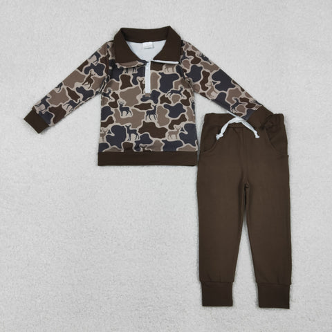 BLP1270 Hunting Camo Elk Zipper Pullover Boy's Jogger Set