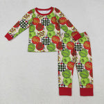 BLP1282 Christmas Green Animal Red Boys Pajamas Set (12-18M to 7-8T)