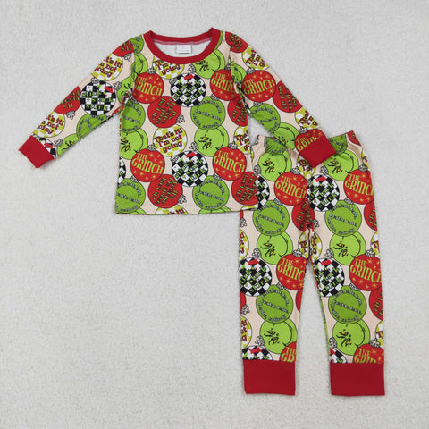BLP1282 Christmas Green Animal Red Boys Pajamas Set (12-18M to 7-8T)