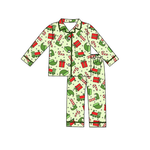 Preorder 10.01 MOQ 5 pcs BLP1285 Christmas Gift Buttons Boys Pajamas Set