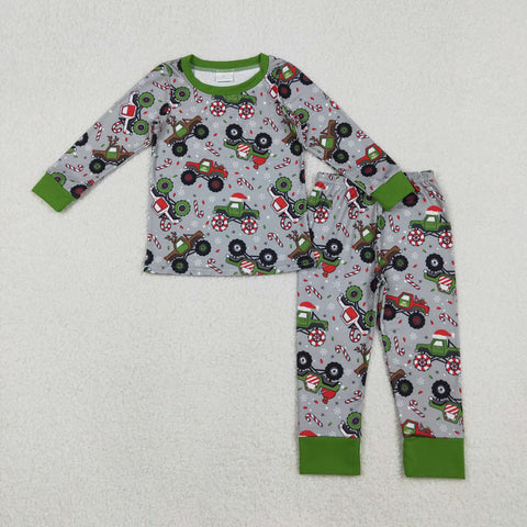 BLP1286 Christmas Truck Green Boys Pajamas Set