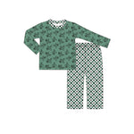 Preorder 10.01 MOQ 5 pcs BLP1291 Fighter Plaid Green Boys Pajamas Set