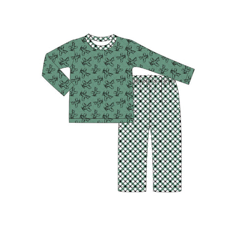 Preorder 10.01 MOQ 5 pcs BLP1291 Fighter Plaid Green Boys Pajamas Set