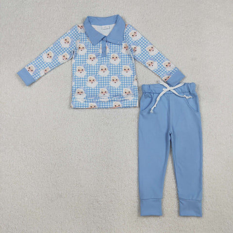 BLP1295 Christmas Santa Blue Pullover Boys Set (3-6M to 7-8T)
