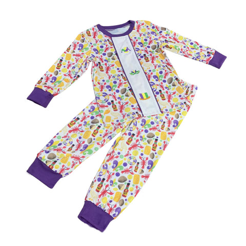 Preorder 10.17 MOQ 5 pcs BLP1307 Mardi Gras Crawfish Boys Pajamas Set