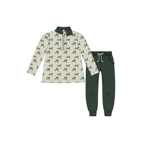 Preorder 10.21 MOQ 5 pcs BLP1309 Mallard Ducks Green Zipper Pullover Boys Set