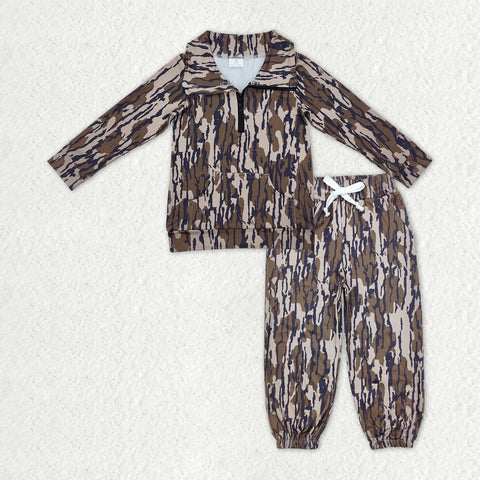 BLP1317 Hunting Camo Zipper Pullover Boys Jogger Set
