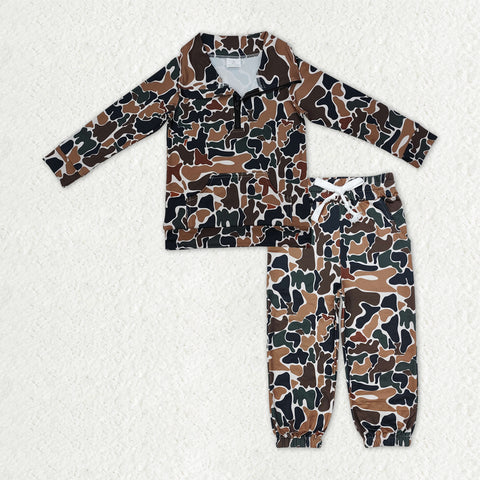 BLP1318 Hunting Camo Zipper Pullover Boys Jogger Set