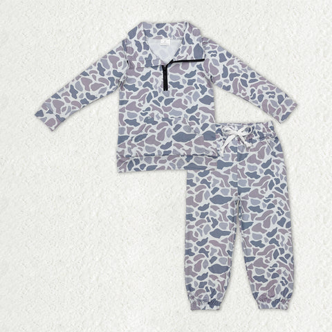BLP1319 Hunting Camo Gray Zipper Pullover Boys Jogger Set