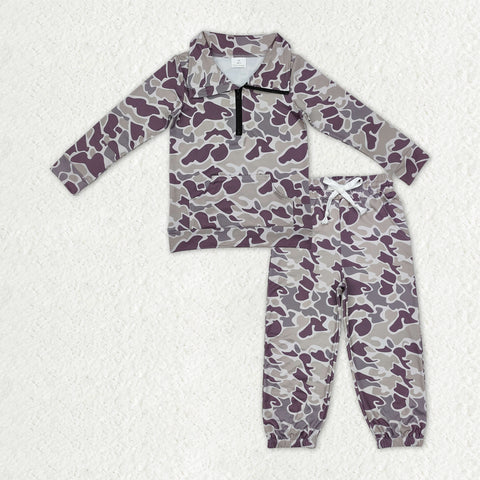 BLP1320 Hunting Camo Zipper Pullover Boys Jogger Set