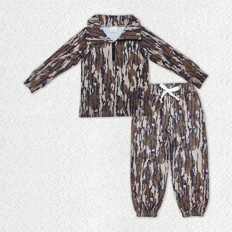 BLP1321 Hunting Camo Zipper Pullover Boys Jogger Set
