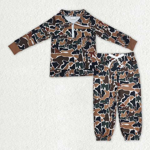 BLP1323 Hunting Camo Zipper Pullover Boys Jogger Set