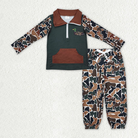 BLP1324 Hunting Camo Mallard Ducks Zipper Pullover Boys Jogger Set