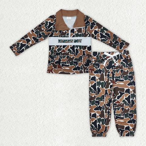 BLP1325 Hunting Camo MAMA'S BOY Zipper Pullover Boys Jogger Set